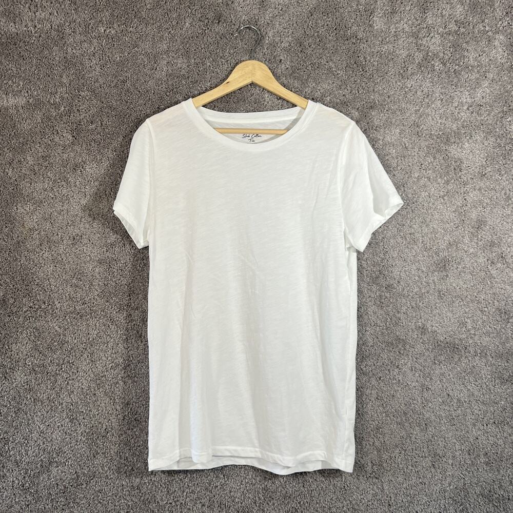 J. Crew Slub Cotton Tee T-Shirt Womens Large White Short Sleeve Crew Neck Cotton